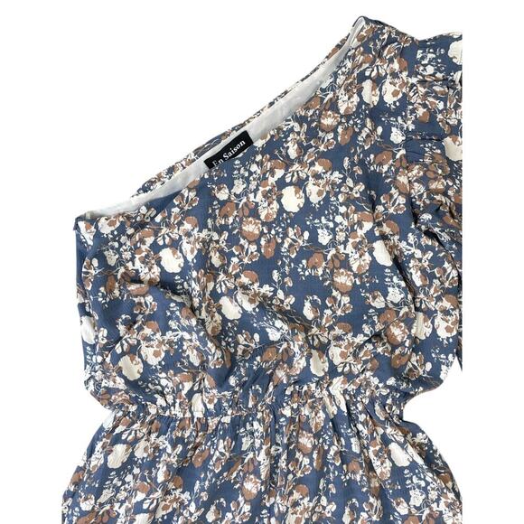 Anthropologie En Saison Loire One-Shoulder Romper Blue Floral Medium Playful - Picture 7 of 15
